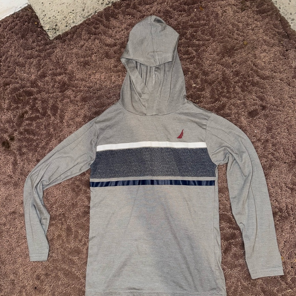 Gray Nautica Hooded shirt with Stripes